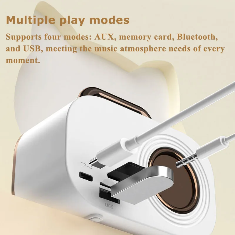 Mini Portable Bluetooth Speaker Hifi Retro Bluetooth5.3 Sound Box Subwoofer with FM Radio Ambient Light Support TF Card USB AUX