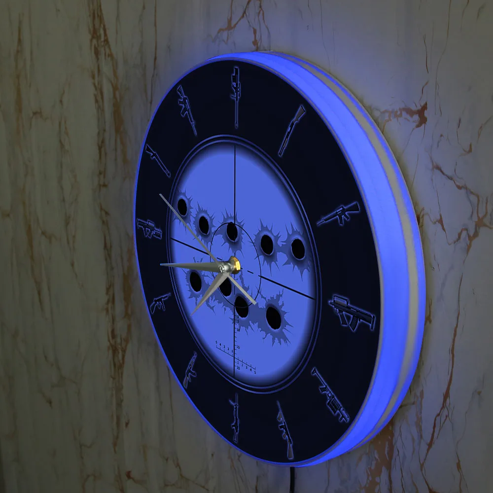 Sniper Sight With Bullet Holes Military Wall Art Hanging Wall Watch Variety of Weapon Guns Wall Clock Man Cave Army Wall Decor 4