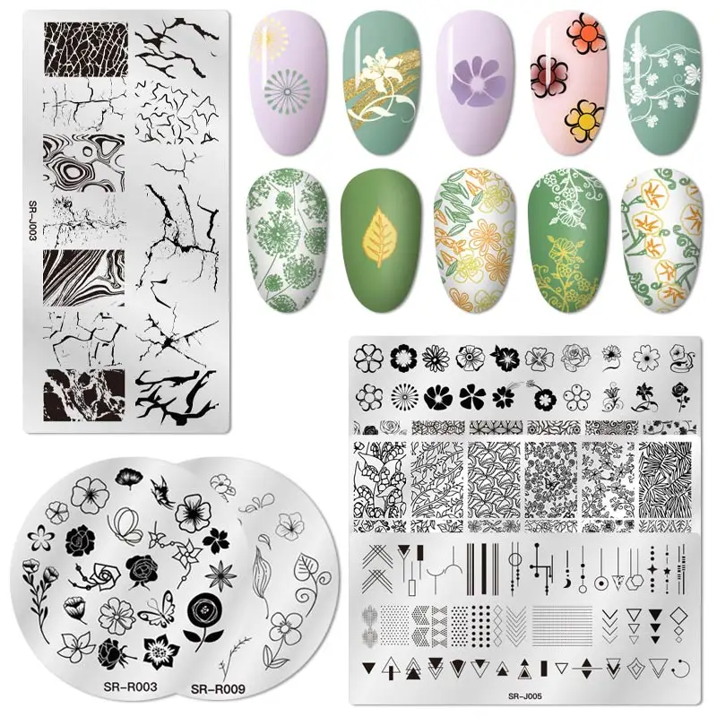 PH PandaHall Nagelstempel Set, 5 Stempelplatten Mit Blumen & Schmetterlingen | 12x6 Cm Edelstahl