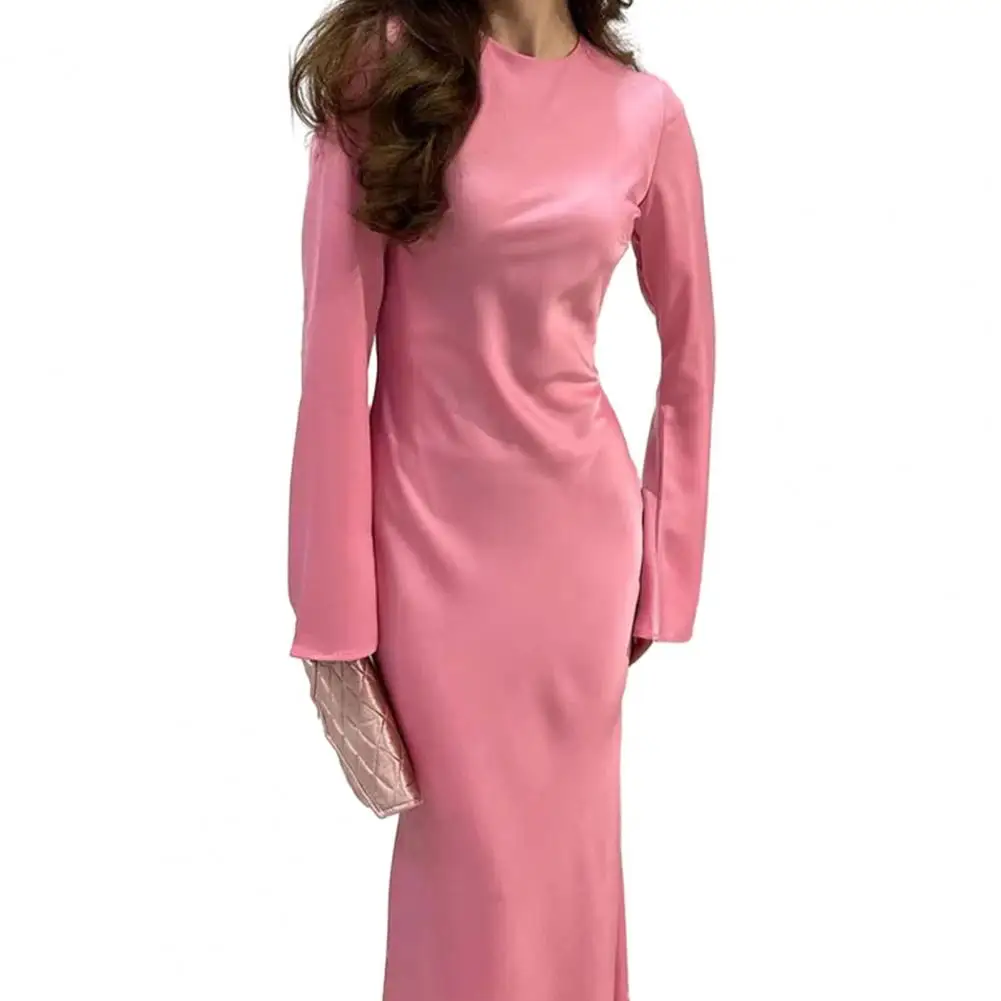 

Solid Color Elegant Dress for Women Chic Women's Spring-fall Maxi Dress Elegant Long Sleeve Sheath Style with for Ol for Women
