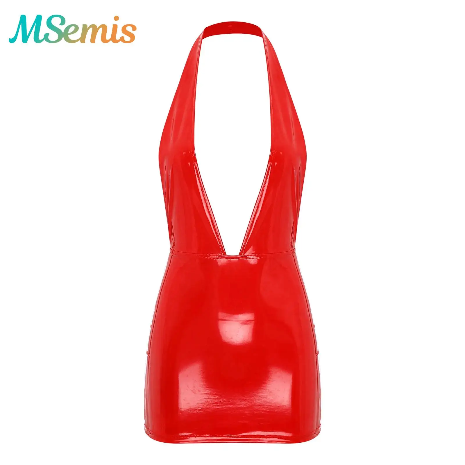 Femmes maigre Latex Mini jupe Mini robe en cuir verni brillant Look mouillé moulante Latex PVC robe Wetlook Rave Party Clubwear