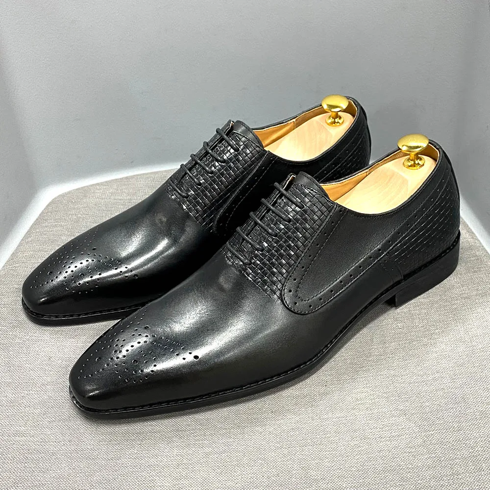 Zapatos Oxford con cordones y detalle de punta de ala para hombre, zapatos  de vestir negros para oficina de trabajo, Moda de Mujer