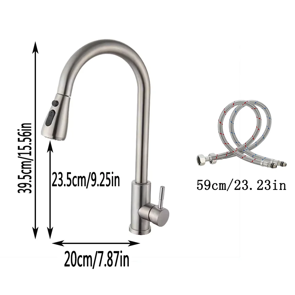 Kitchen Faucets Brushed Hot and Cold Pull-out Sink Faucet With 3 Functional Nozzles