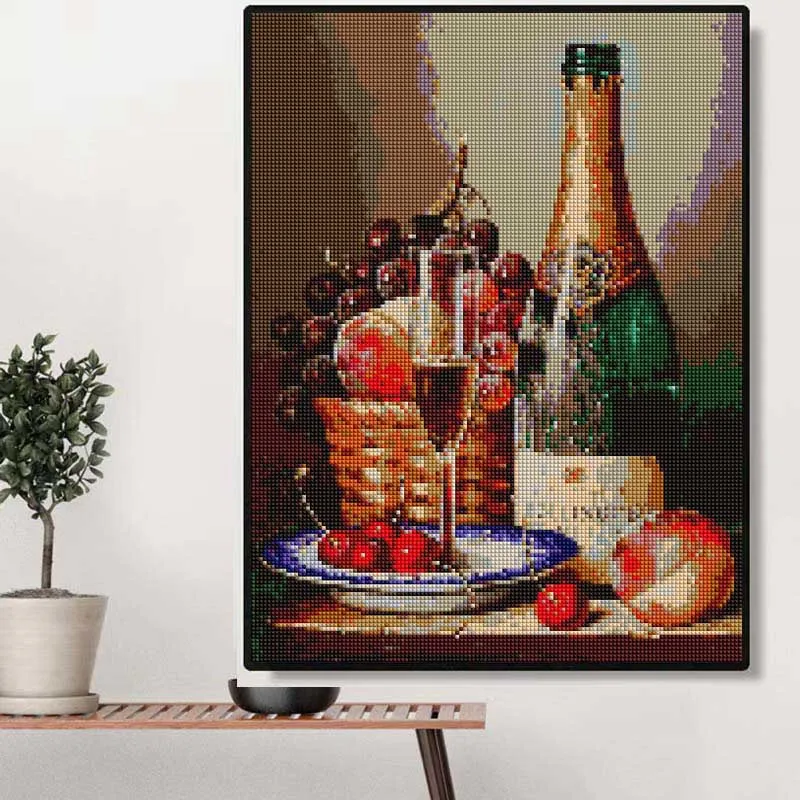 5D AB Diamond Painting Table Wine Food Square Diamond Cross Stitch Set  Diamond Mosaic Art Picture