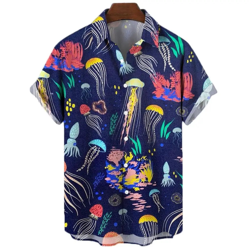 2024 Summer Men's Shirts Sea Animals Seahorse Fish 3d Loose Hawaiian Casual Short Sleeve Tops 3