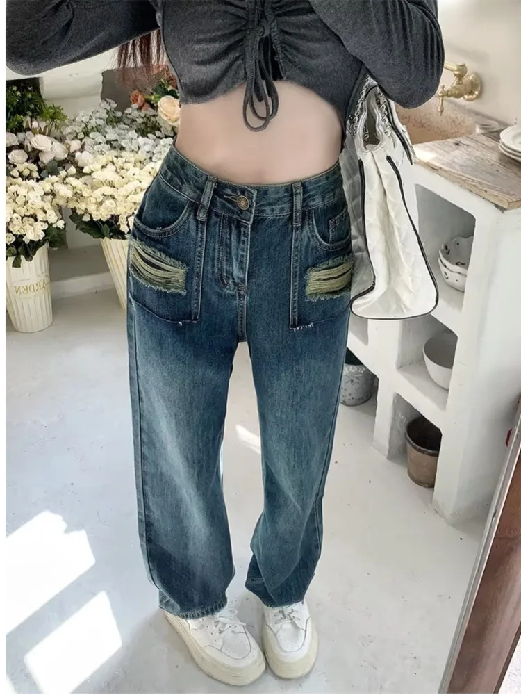 Spring And Autumn Light Color Trend Simple Lazy Straight Trousers Women's Pants High Waist Jeans Zipper Women's Cow Pants