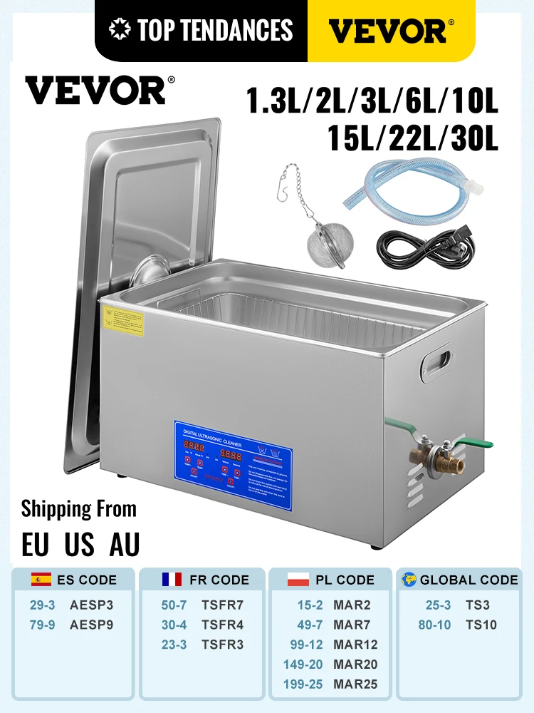 VEVOR 1.3L 2L 3L 6L 10L 15L 22L 30L Ultrasonic Cleaner Lave-Dishes Portable Washing Machine Diswasher Ultrasound Home Appliances