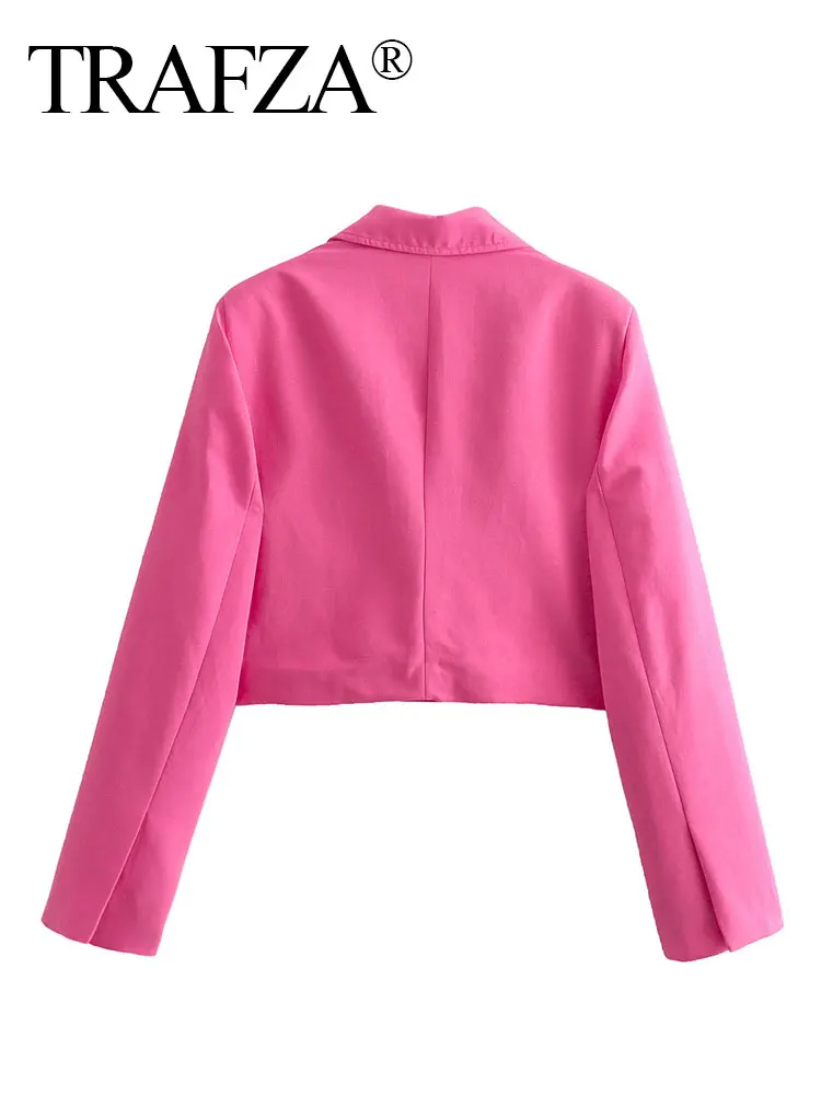 HH Women Cropped Blazer Coat Sweet Pink Single Button Long Sleeve Slim Jacket Spring Autumn Female Commuting Suits Outwear