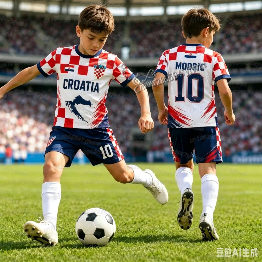 26 Jungen Modric Nr. 10 Fußballtrikot-Set mit Shorts, Norwegen Fußballfan-Shirt-Shorts-Set, Kinder-Trainingsanzug 2-teiliges Set