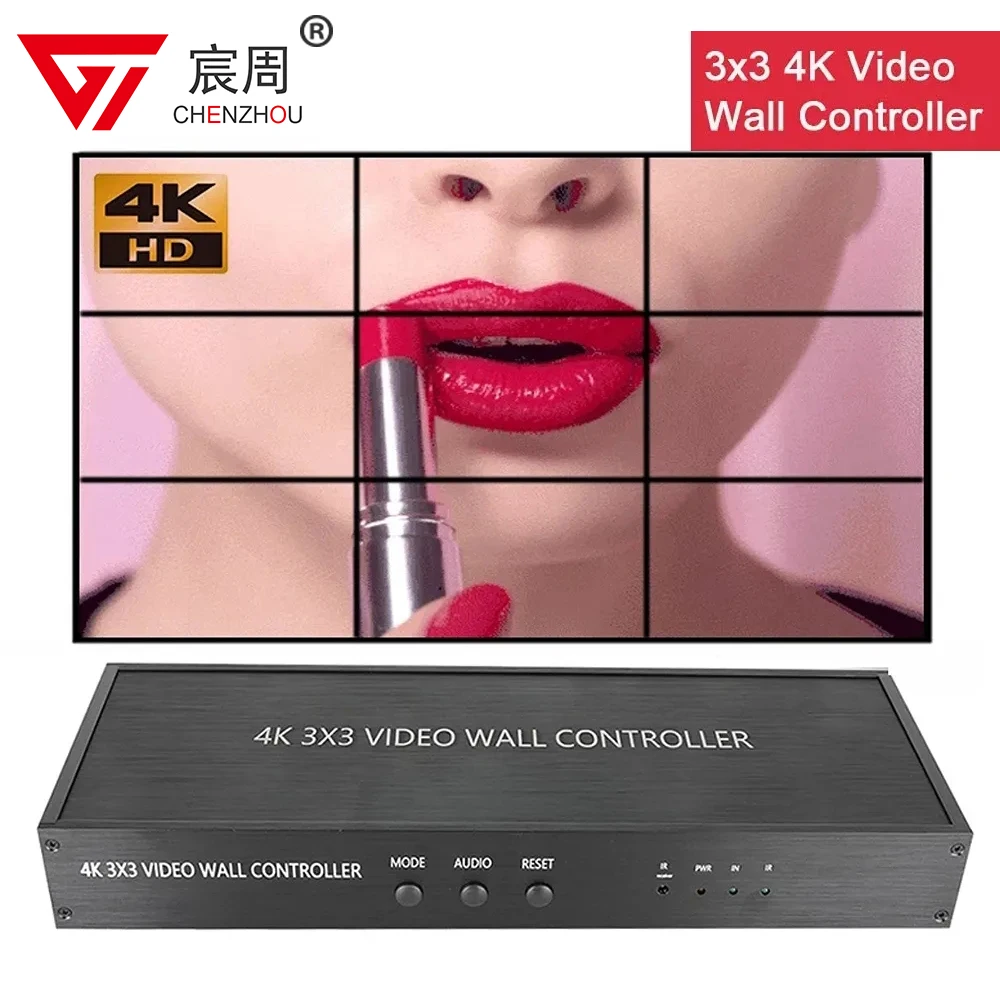 4K 3X3 Hdmi Video Wall Controller Player Per Schermo Splicing Hd Tv Splicer Immagini Display Stitching Processor Monitor Display 4K 3X3 Video Wall Con