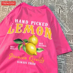 Women's Oversized Cherry Print Cotton T - Shirt - Soft Crewneck Streetwear Top - XL (Rose Red)