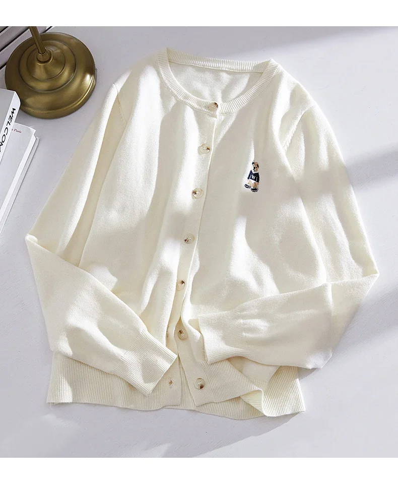 Spring Autumn Women's Knitted Cardigan Korean Single Breasted Long Sleeve Jumper Woman Chic Round Neck Cardigans Outwear