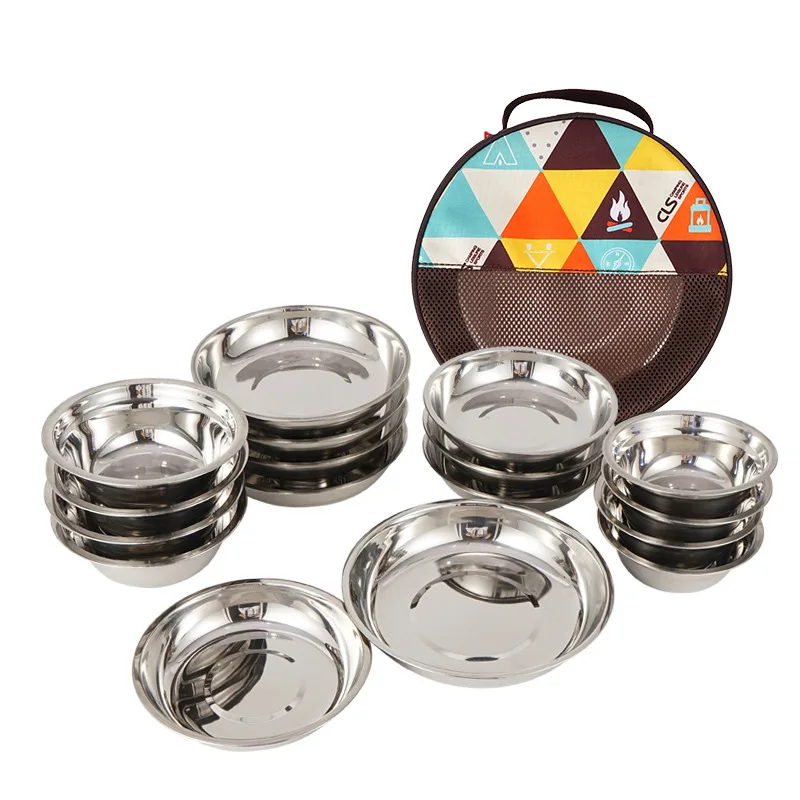 

Plates Bowls Seasoning Dish Camping Set Cooking Equipment Outdoor Cookware Dinnerware Hiking Beach Picnic BBQ Stainless Steel