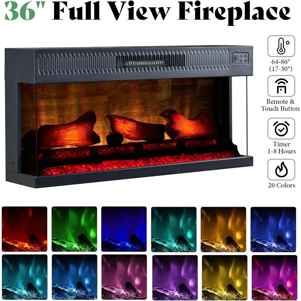 75" Fireplace TV Stand, Large TVs Stands with 36" Fireplace, with Solid Wood Roman Column, 2 Drawers & Cabinets Storage TV Stand 3
