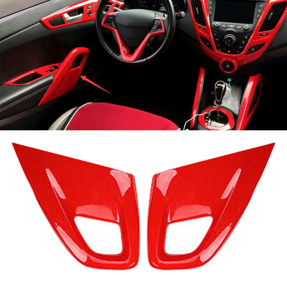 

1 Pair Car Interior Left & Right Door Armrest Panel Trim Cover Decor Fit for Hyundai Veloster 2016 2015 2014 2013 2012 2011 Red