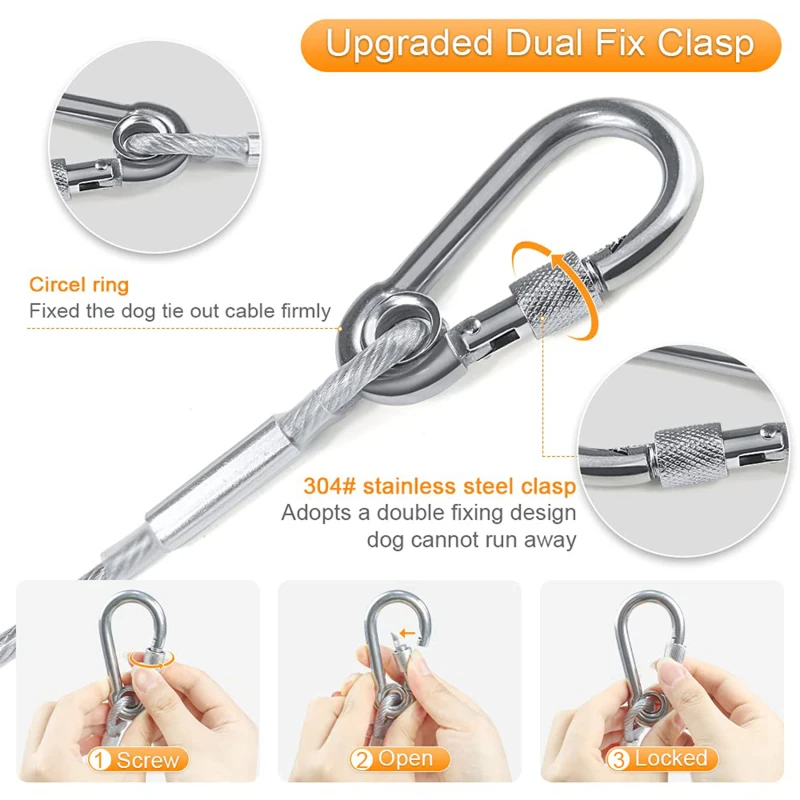Anti-rust Double-headed Dog Tie Out Cable Leash 4
