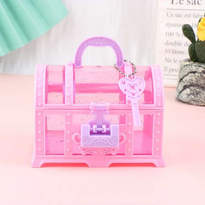 

Treasure Box Mini Jewelry Storage Case With Lock Little Girls Makeup Gift Suitcase Boxes Children Family Toy Doll Accessories