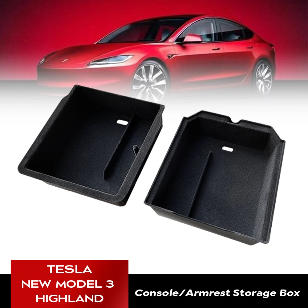 

For Tesla Model 3+ Highland 2024 Center Console Eyeglasses Storage Case Armrest Storage Box Upper&Lower Flocking Accessories New