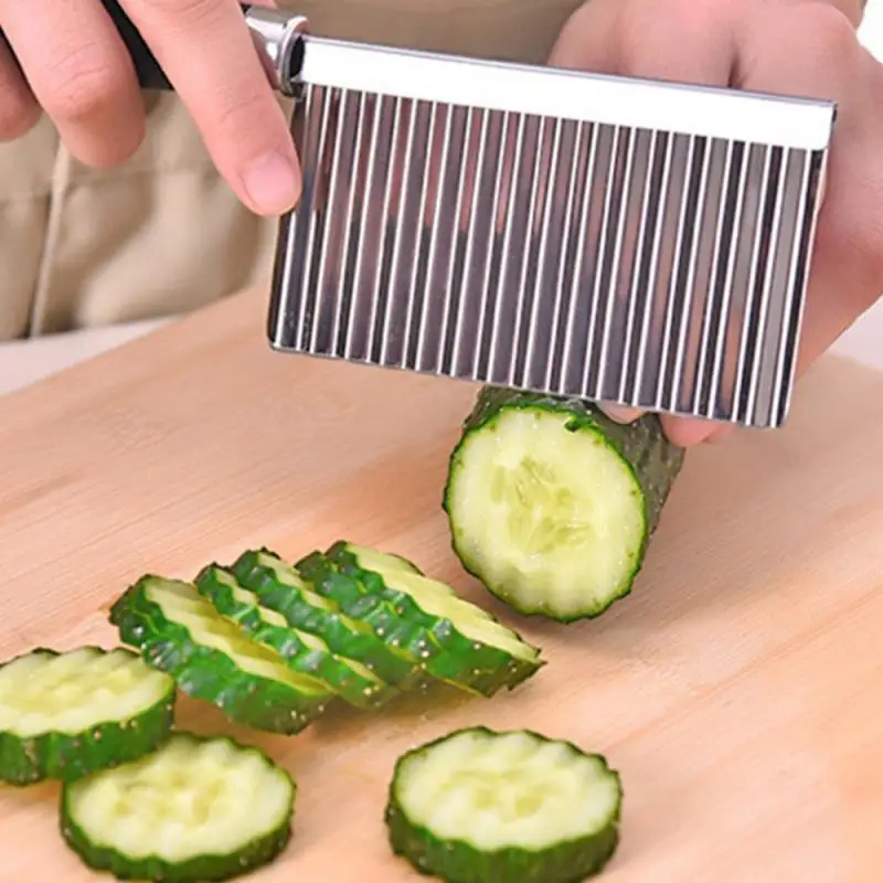 Vegetable Slicer Stainless Steel Potato Chip Slicer Dough Vegetable Fruit Crinkle Wavy Slicer Knife Potato Cutter Chopper French Fry Maker Tool