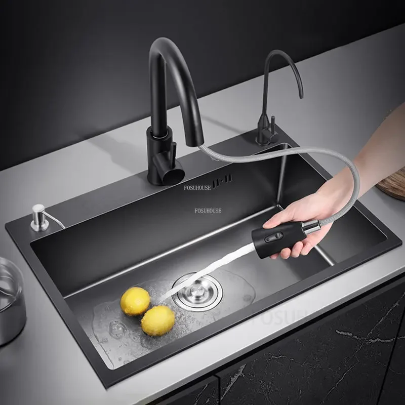 Black Nano Kitchen Sinks Bathroom Sink Stainless Steel Single-slot Undercounter Basin Washbasin Modern Home Kitchen Accessories 2