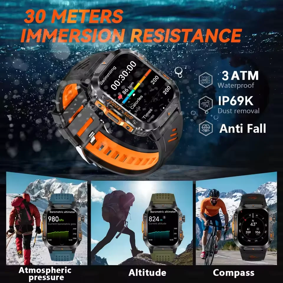 GPS T-Rex 3 Swim Sports Smart Watch 10ATM Waterproof Bracelet Flashlight Compass Bluetooth call Men Fitness Military Smartwatch