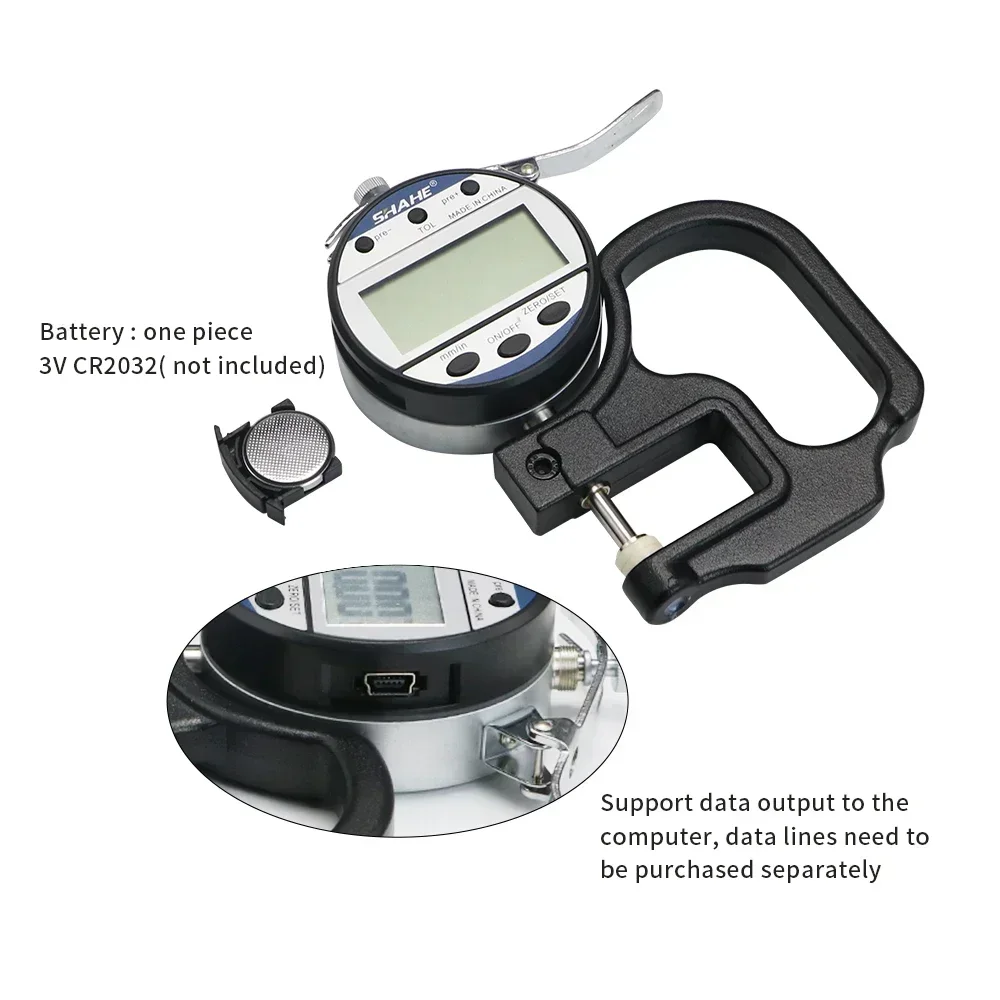Shahe Digital Thickness Gauge 0-10/0-25mm mm 0.01 mm Leather Thickness Gauge Glass Measuring Tool
