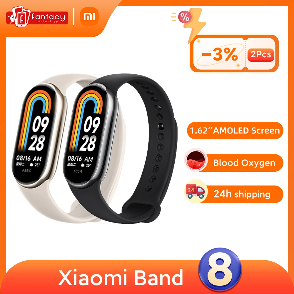 Xiaomi Mi Band 8 tlen 1.62 z amolowanym ekranem Fitness bransoletka Miband8 60Hz Monitor pracy serca Mi inteligentna opaska