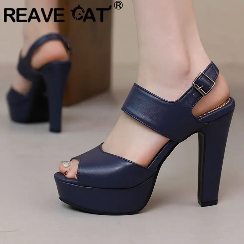 

REAVE CAT Fashion Female Sandals Peep Toe Ultrahigh Heel 11.5cm Platform 2.5cm Back Buckle Strap Big Size 49 50 Sexy Party Shoes