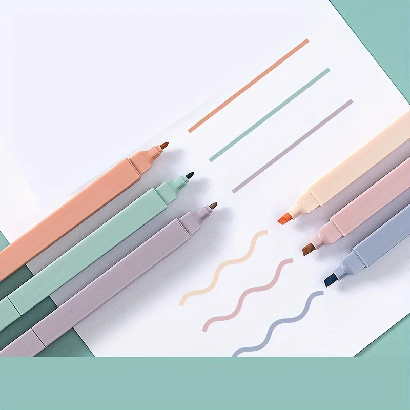 Double Side Highlighter Pens Set Kawaii Colored Manga Markers Pastel Stationery Scrapbooking School Supplies 6 PCS