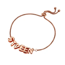 Customized 3D Bubble Letter Initial Necklace and Bracelet Set - Minimalist Name Jewelry Gift - 1-3 letters (Rose gold)