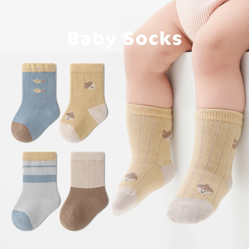 4 Pairs Baby socks autumn winter Newborn baby boy socks cute cartoon striped boy girl cotton