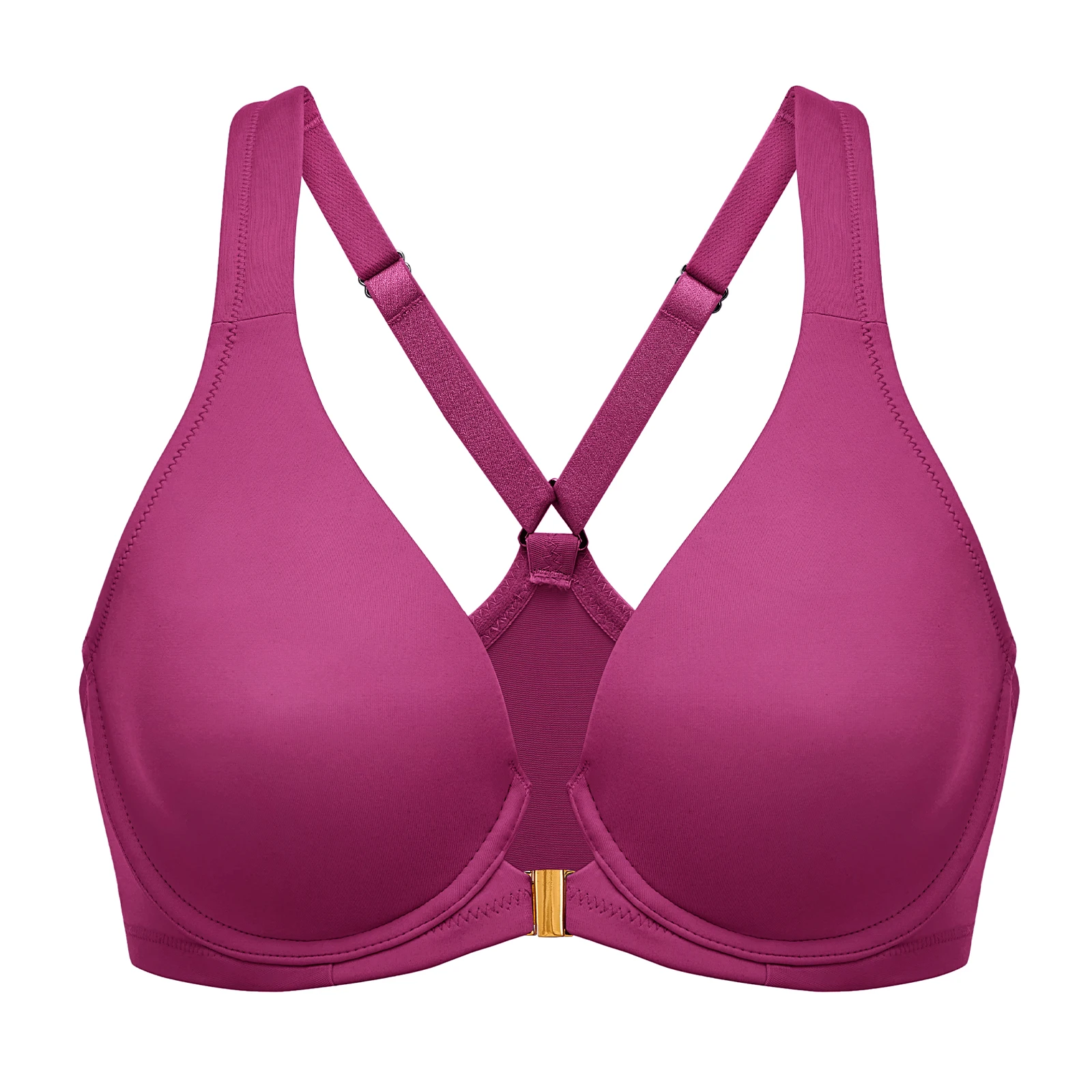 Women's Seamless Front Closure Bra Racerback Plus Size Underwire Unlined Plunge Full Coverage