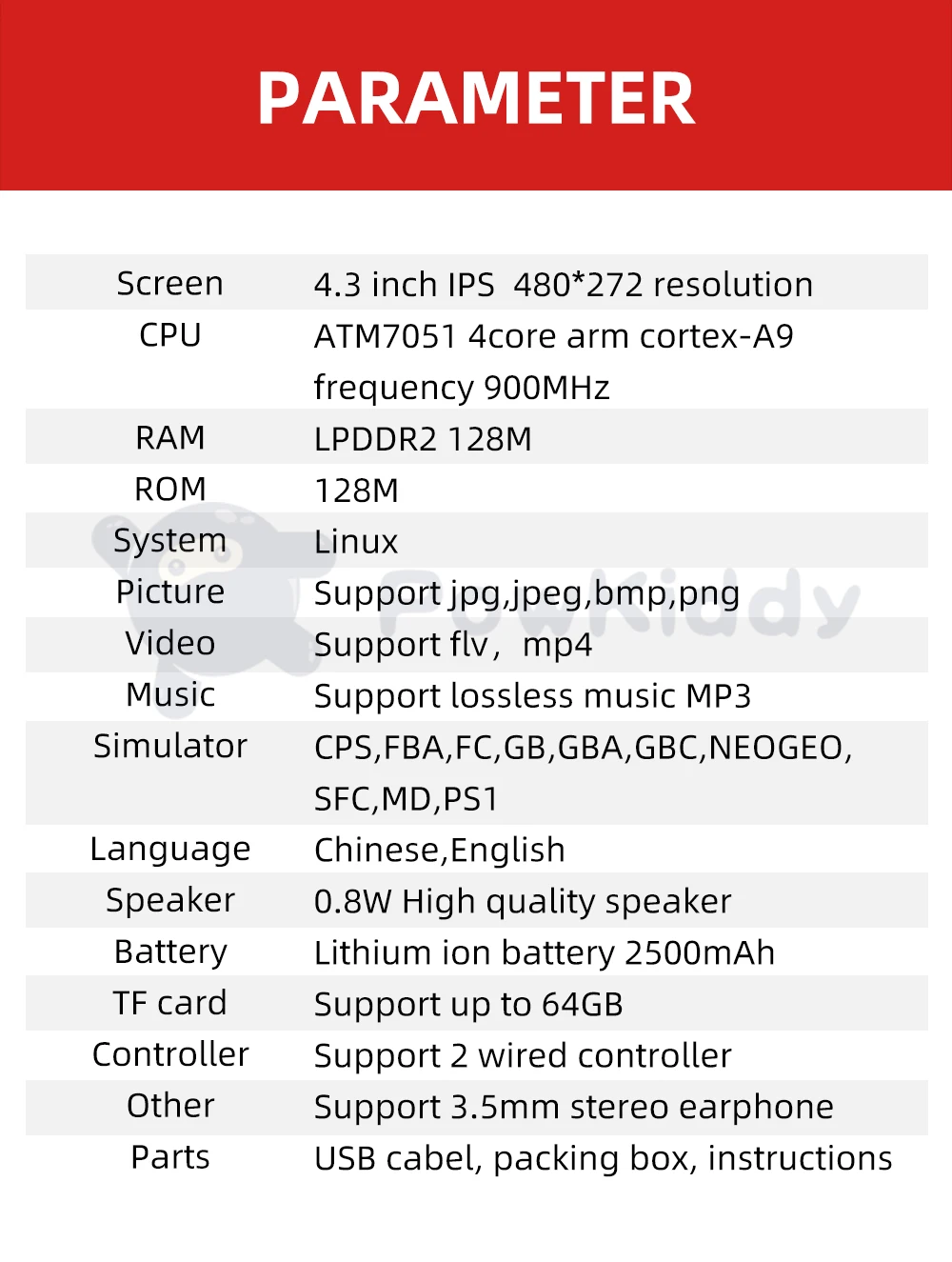 POWKIDDY X39 4.3 Inch IPS Screen Children's Gifts Retro Game Console Support 4K HD Out Handheld Game Players Children's Gifts