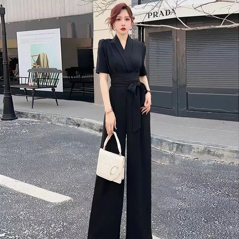 ワンピース Feminine chiffon setup flare Women's Chiffon Jumpsuit 2025 New Summer Elegant Fashion One