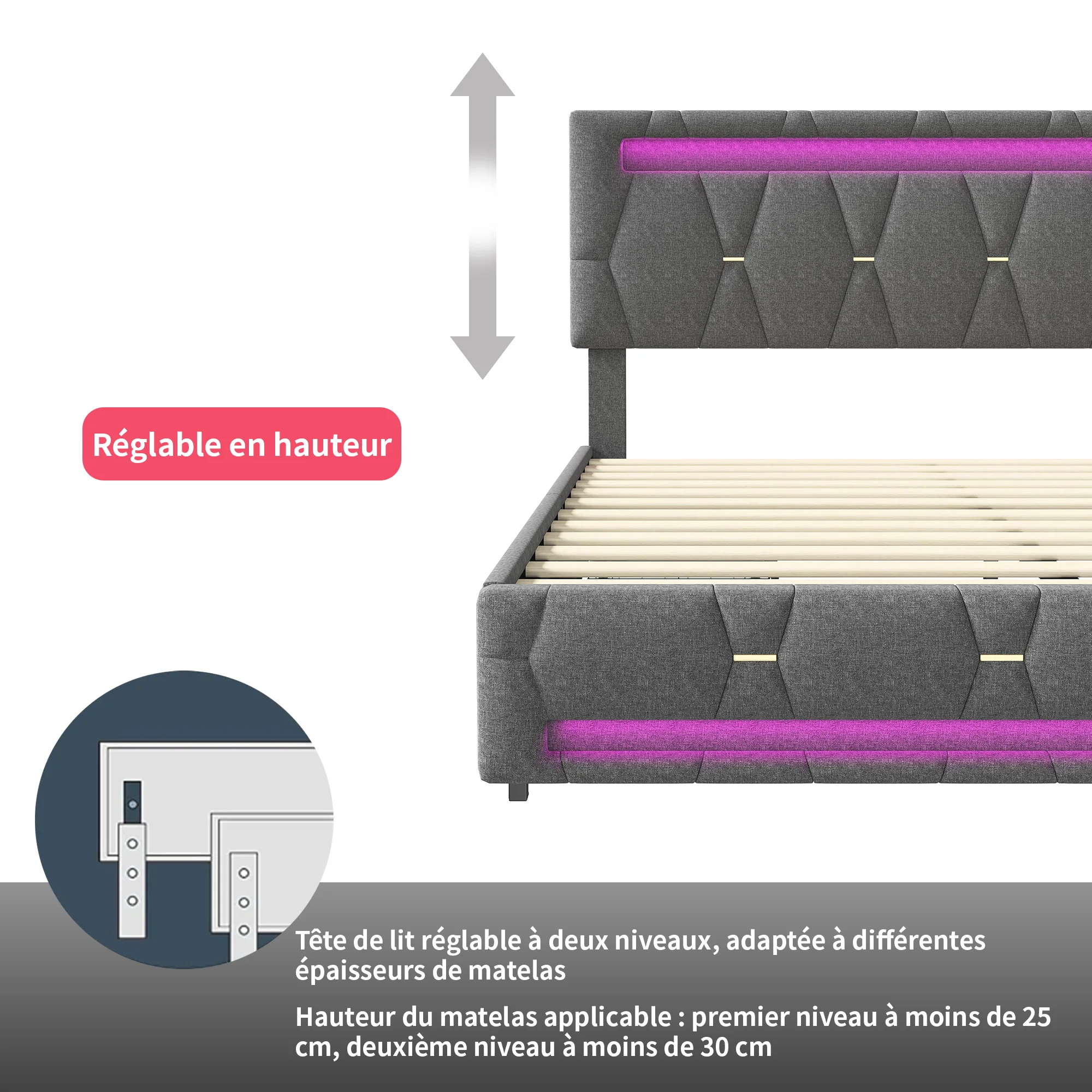 Rosahqnda gepolstertes Doppelbett, 140–160 x 200 cm, Bett mit Stauraum, 4 Schubladen und USB, hydraulisches Funktionsbett, Bettrahmen für Erwachsene, Leinen – Detail 12