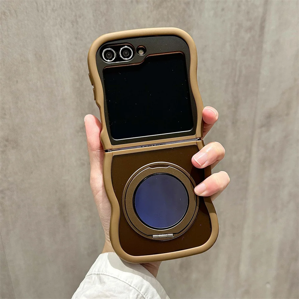360° Rotating Mirror Ring Holder with Curly Wavy Frame - Magnetic Phone Case Stand