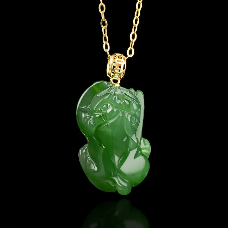 

High Grade Hotan Jade Pixiu Necklace 18K Gold Inlaid Silver Chain Women's Pendant Natural Energy Enhanced Magnetic Field Jewelry