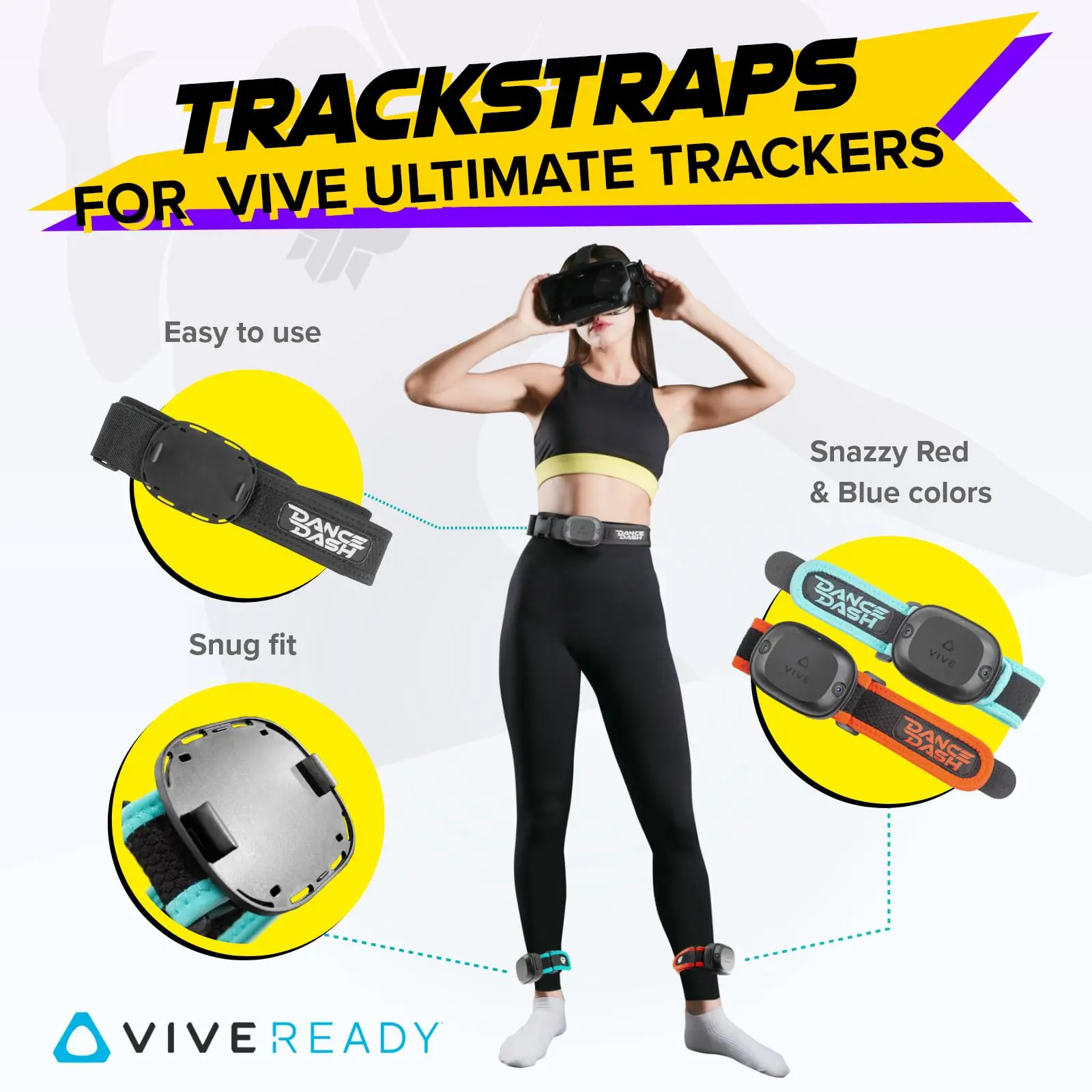 HTC VIVE Ultimate Tracker and Rebuff Reality Trackstraps for VIVE