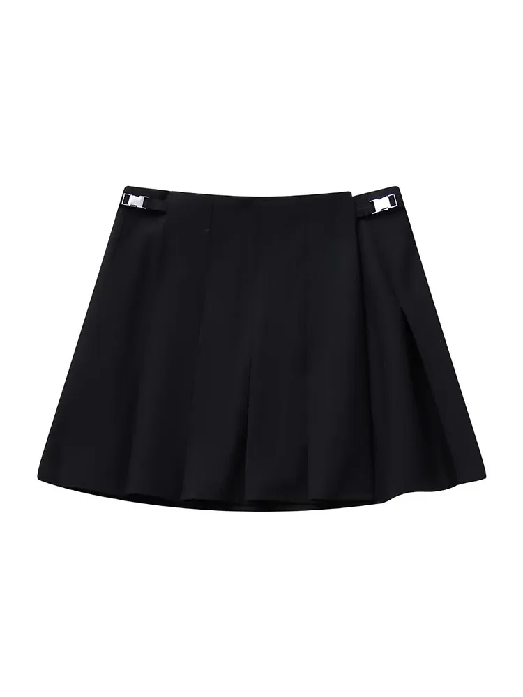 

Women 2023 Autumn New Chic Fashion Wide Fold Mini Skirts Vintage High Waist Side Zipper Female Skorts Mujer