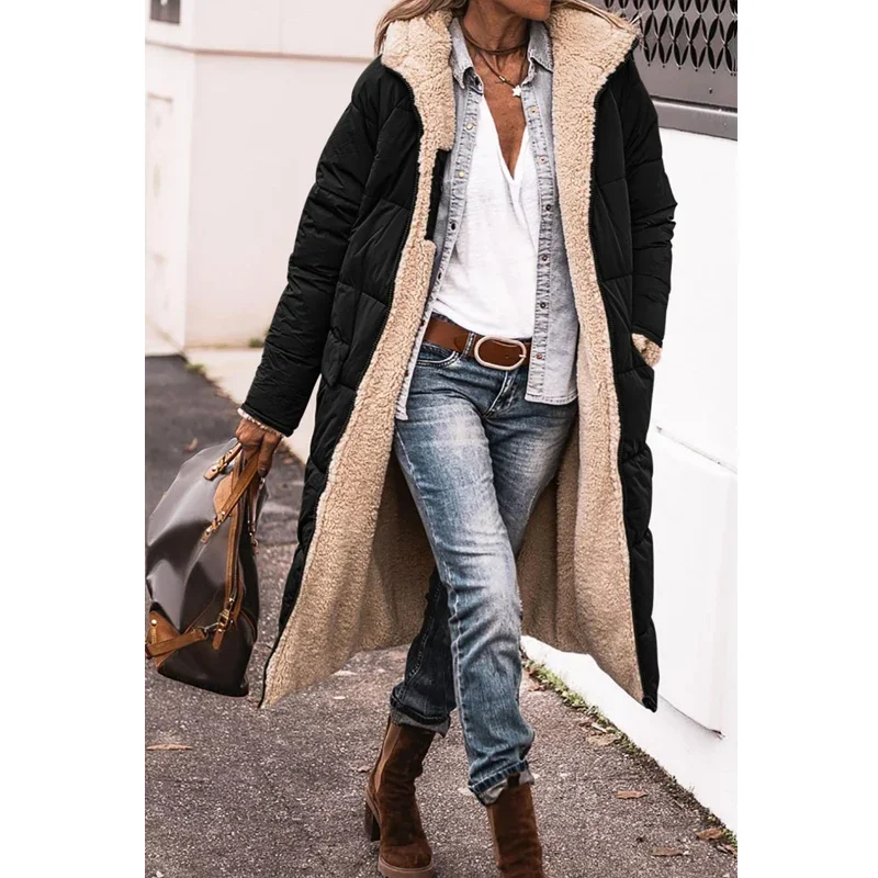 

Casual Long-sleeve Hooded Cotton Jacket Fashion Double-Sided Loose Cardigan Outwear Fashion Fleece Thick Warm Women's Coat Tops