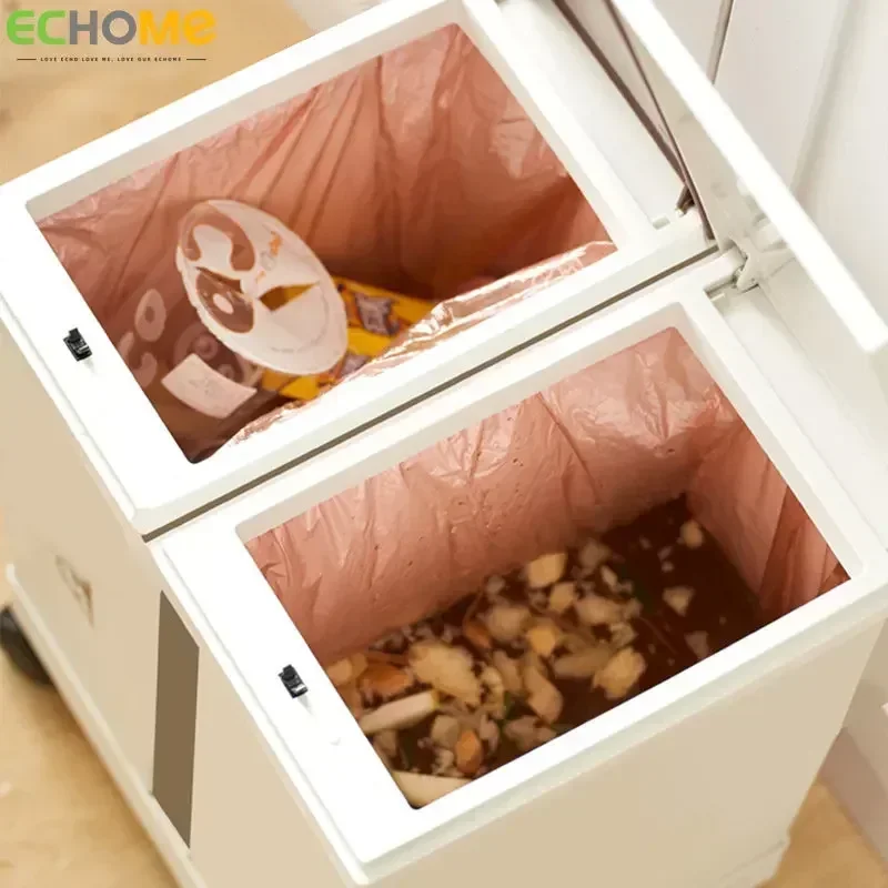 ECHOME-cubo de basura de 40/60L, clasificación de cocina, reciclaje, tipo de empuje, separación seca y húmeda con rueda, cubo de basura grande para el hogar