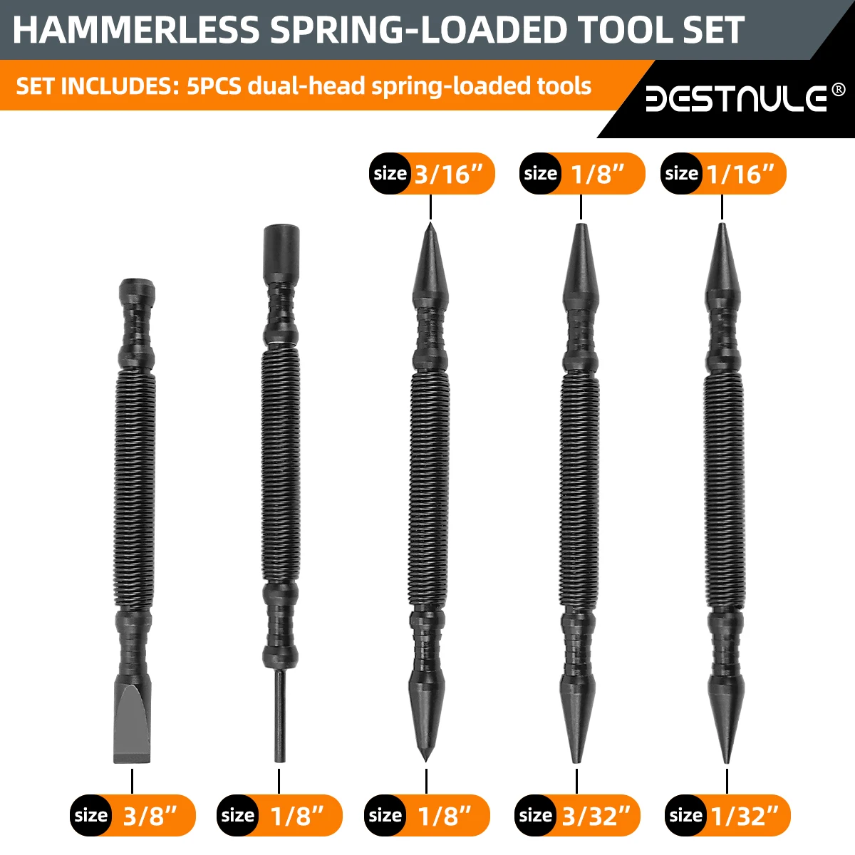 BESTNULE 5 Piece Nail Setter Dual Head Nail Set Dual Head Center Punch Hammerless Cold Chisel Hinge Pin Remover Punch Set