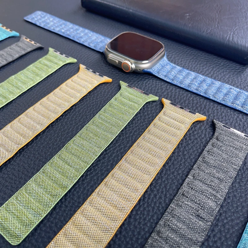 애플 워치 7 8 밴드용 오리지널 마그네틱 팔찌 루프, 울트라 49mm, 44mm, 45mm, 42mm, 38, 40, 41mm, 데님 브레이드 코레아 iWatch se 6