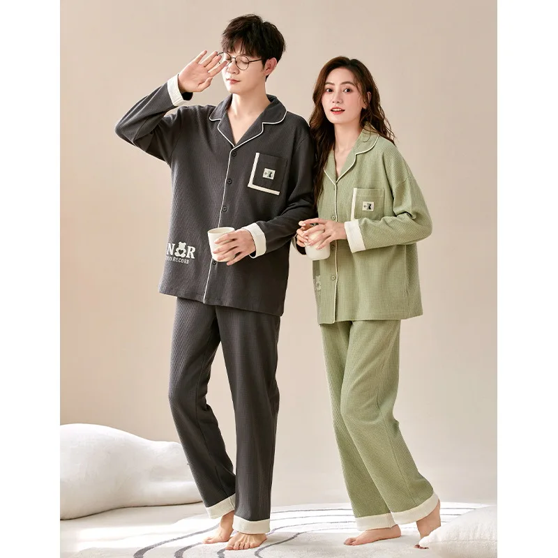Couple Pajamas Cotton Sleepwear Pajama Sets Women Men Pajama Nightwear Autumn Long Sleeve Trouser Pajama Kawaii Clothes Homewear