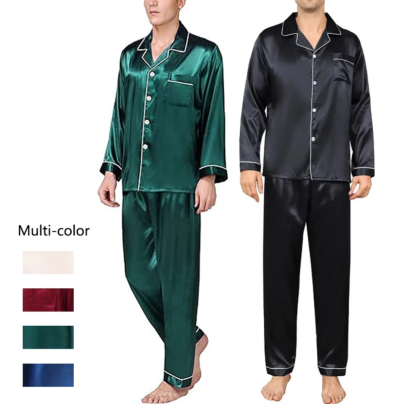 2PCS/Set Plus Size Solid Long-Sleeved Pyjamas for Men Spring and Autumn men pyjamas