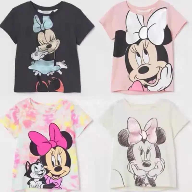 T-shirt Minnie Printing O-neck Short Sleeve Tops for Babies Girls