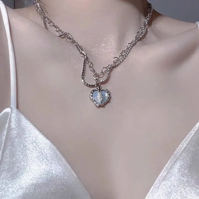 Natural Stone Heart Necklace Layered 