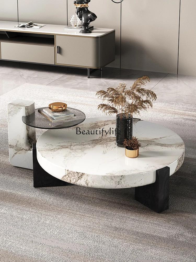 

Modern Minimalist High-End Nordic Solid Wood Living Room Italian Minimalist High-Low Coffee Table Combination