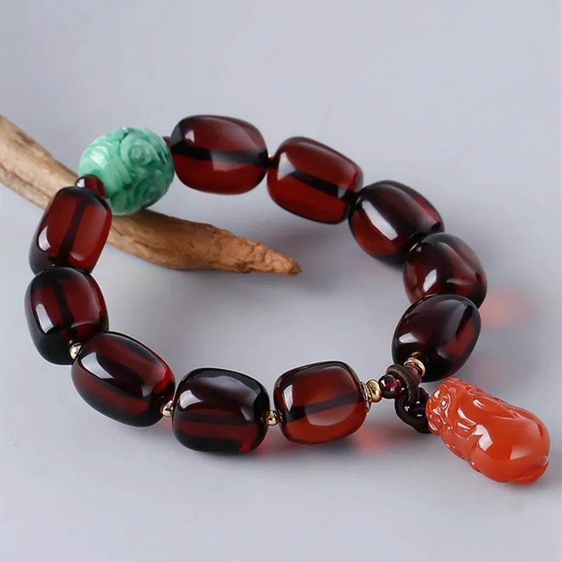 

Natural Blood Amber Bracelet 11 * 14mm Original DIY South Red Jade Simple