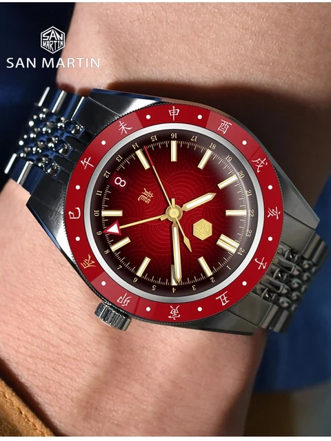 San Martin-Relógio Masculino de Natação Self-Wind, Relógio GMT, Edição Especial Ano Dragão Chinês 2024, Relógio NH34, 10Bar, 39.5mm, Novo, SN0116-5 4